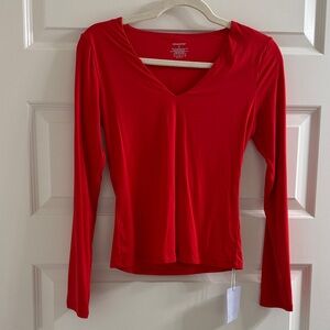 Mango pop vibrant red Long Sleeve V-Neck Top